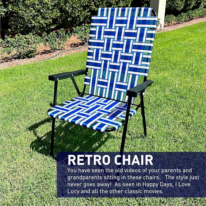Lawn Chair Folding Steel Webbing Chaise Patio Lounger Seat Wood Handles Great for Camping Beach Fishing Backyard Stadium Pool Boating and Sports 2 Pack Blue