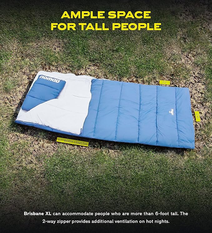 NOMAD Brisbane XL Cotton Blanket Sleeping Bag for Tall Campers 220cm Length 100% Cotton Lining for Summer Camping