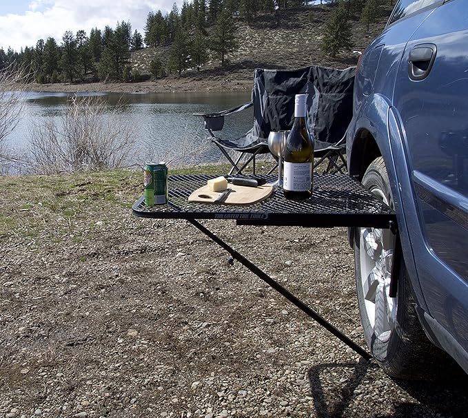 Tire Table Medium Steel Camping Table for Camp Travel Tailgating and Outdoor Work | Easily Holds 50 Pounds | Powder Coated Finish | No Tool or Hitch Required for Installation | 29 x 23 x 1.5