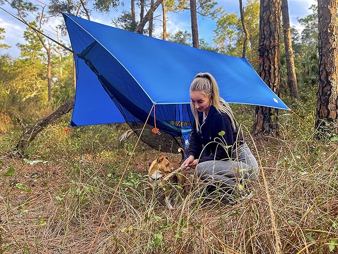 Premium Hammock with Rain Fly Bug Net Tree Straps and Dry Bag - Complete Camping Hammock System with Mesh Bug Net - Outdoor Combo Kit with Rainfly Bundle for Backpacking…