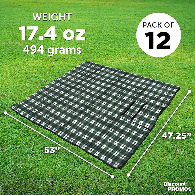 DISCOUNT PROMOS Custom Brookhaven Roll Up Picnic Blankets Set of 12 Personalized Bulk Pack - Great Outdoor Blanket for Camping Picnic Beach Sports Outdoor Activities - Green