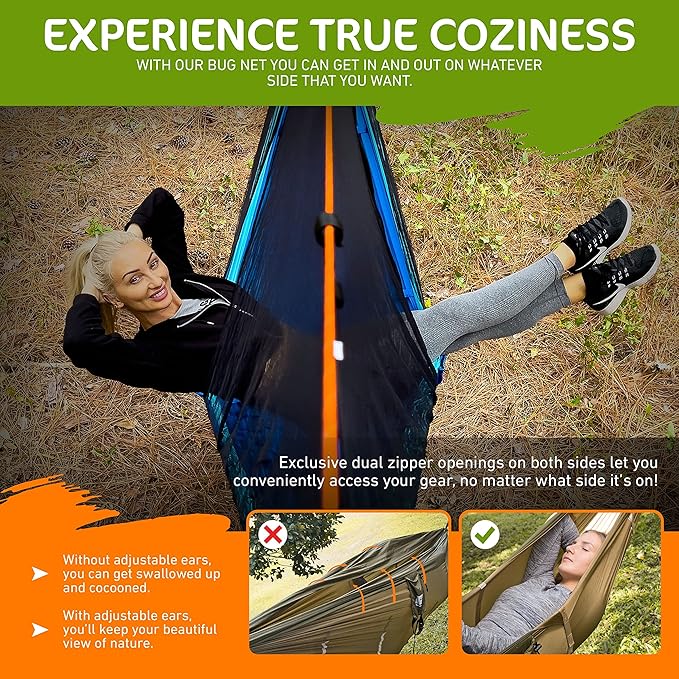 Premium Hammock with Rain Fly Bug Net Tree Straps and Dry Bag - Complete Camping Hammock System with Mesh Bug Net - Outdoor Combo Kit with Rainfly Bundle for Backpacking…