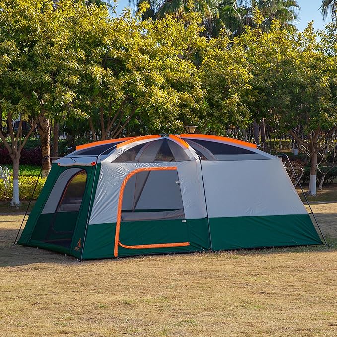 KTT Extra Large Tent 8-10-12 PersonFamily Cabin Tents2 Rooms3 Doors and 3 Windows with MeshStraight WallWaterproofDouble LayerBig Tents for OutdoorPicnicCampingFamily Gathering