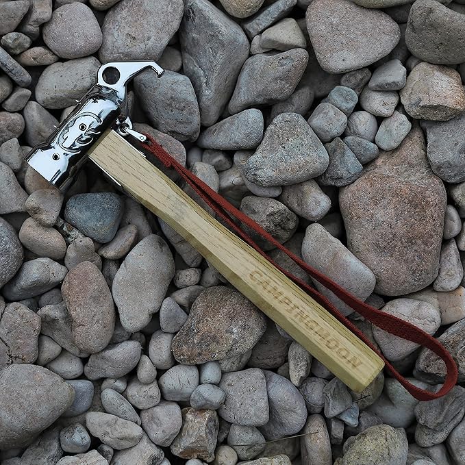 CAMPINGMOON Camping Hammer Peg Tent Stake Hammer Stainless Steel Built-in Pure Copper Head Wood Hand with Tent &amp Tarp Stake Remover C5