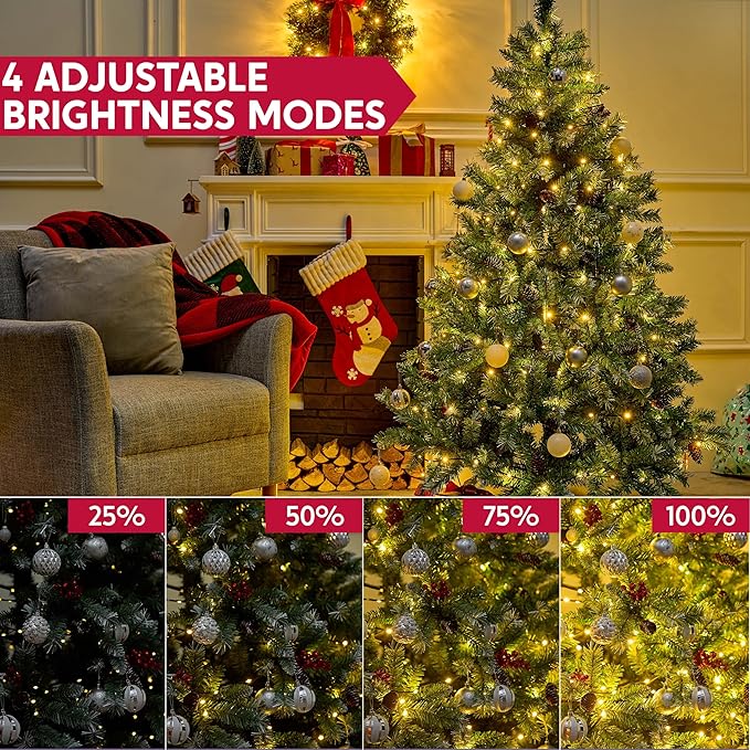 Joiedomi 1200 LED Christmas Lights Outdoor394 FT Warm White Christmas Tree Lights with 8 Modes Timer PVC Green Wire String Lights with Reel for Indoor Outdoor Holiday Xmas Eve Night Decorations