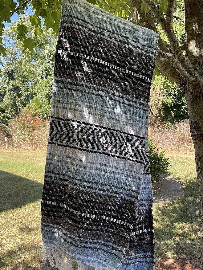Authentic Mexican Falsa Blanket Perfect for YogaBeach CampingPicnic Car seat Cover Home Throw Decor (Sky Blue)