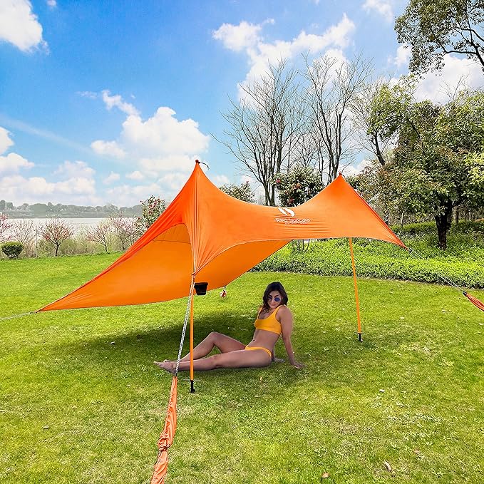 Red Suricata Premium Multi-Terrain Beach Tent &amp Beach Canopy in Backpack UPF50 Sun Beach Shade Pop Up Camping &amp Picnic Sunshade with 4 Poles 4 Pole Anchors &amp 4 Tent Screws Sun Shelter