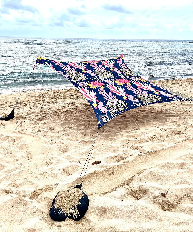 Neso Grande Portable Beach Tent Sun Shelter - Lightweight Beach Shade Canopy - Easy Setup for Family Outings - Patented Reinforced Corners - UPF 50+ Sun Protection - 7ft Tall 9 x 9ft