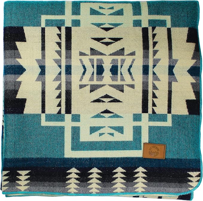 Off the Grid Inca Aztec Throw Queen King Blanket | Southwest Indian Navajo Boho Style | Native Cover for Camping Bedding Couch Vanlife | Faux Alpaca Lightweight Hypoallergenic (Teal Throw)