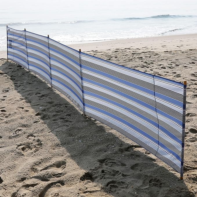 ERDA Surf Stripe Pro Beach Recycled Polyester Rip-Stop 20 ft Lightweight Windscreen Privacy Screen Wind Blocker Free Matching Shoulder Bag (New Mahogany Wood Poles)