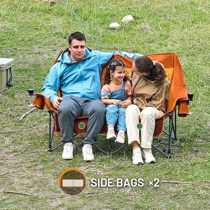 Timber Ridge Double Camping Chair Heavy Duty Outdoor Folding Camp Couch Loveseat Camping Chairs Perfect for Campsites Patio/Lawn Soccer Games or Other Youth Sports Supports 600 lbs