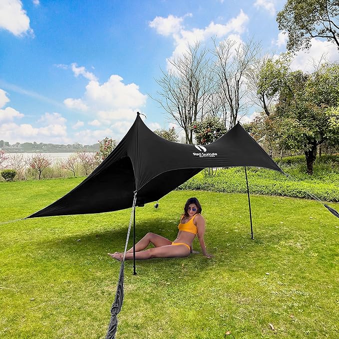 Red Suricata Premium Multi-Terrain Beach Tent &amp Beach Canopy in Backpack UPF50 Sun Beach Shade Pop Up Camping &amp Picnic Sunshade with 4 Poles 4 Pole Anchors &amp 4 Tent Screws Sun Shelter