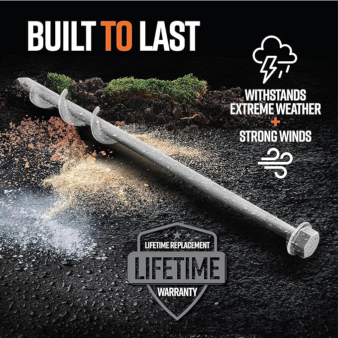 GROUNDGRABBA Screw in Tent Stake for Normal to Hard Ground | Premium Drill Driven Ground Anchor Earth Screws | 4X Pro I Stakes (1.5 Foot) 4X GroundGrabba Closed Hooks 1X 5/8 Hex Socket Driver