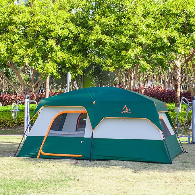 KTT Extra Large Tent 10-12-14 Person(A)Family Cabin Tents2 Rooms3 Doors and 3 Windows with MeshStraight WallWaterproofDouble LayerBig Tent for OutdoorPicnicCampingFamily Gathering