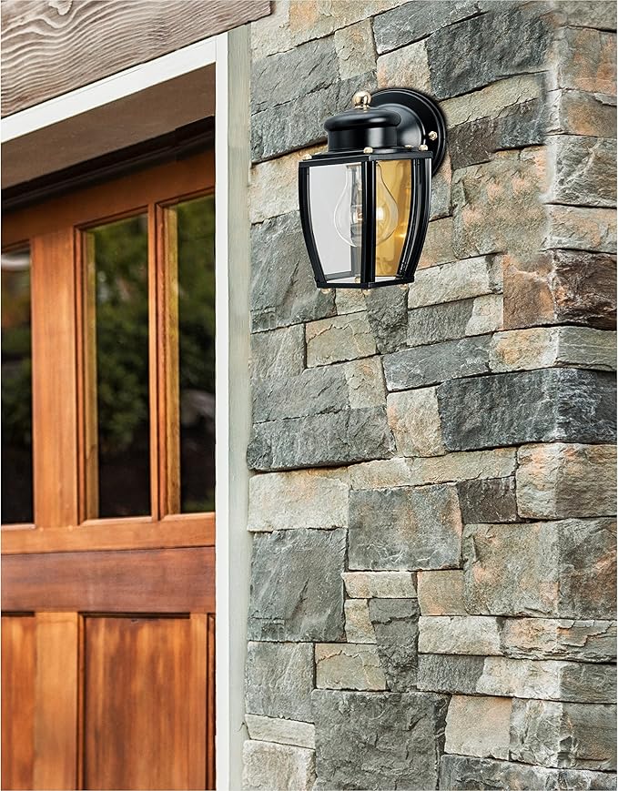 Westinghouse 6696100 One-Light Exterior Wall Lantern Matte Black Finish on Steel with Clear Curved Glass Panels