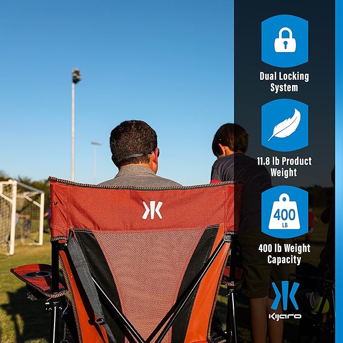 Kijaro XXL Dual Lock Portable Camping Chair - Supports Up to 400lbs - Enjoy The Outdoors in a Versatile Folding Sports &amp Outdoor Chair