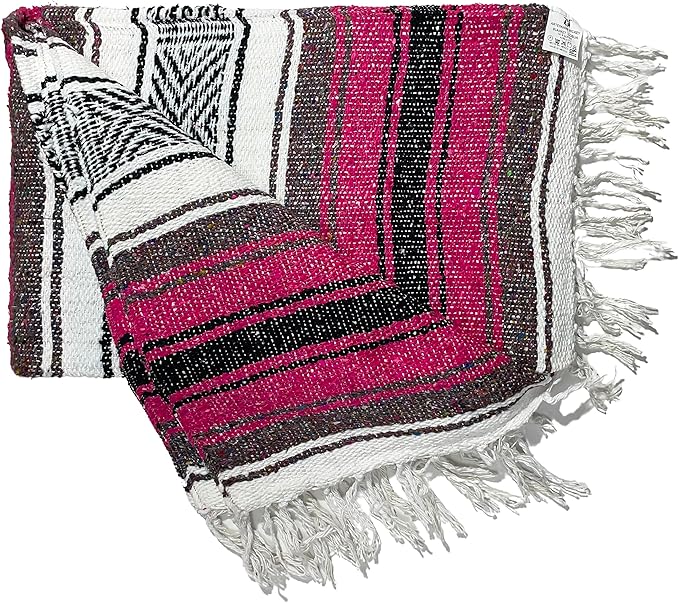 Genuine Oversized Artisan Mexican Falsa blanket (72inx48in) -Authentic Handcrafted Yoga Blanket Beach Throw Camping Essential Picnic Mat or Outdoor Wrap