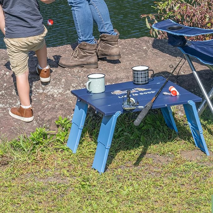 Life is Good Family Portable Outdoor Folding Table with Adjustable Height and Carry Bag for Beach Camping 30lb Weight Capacity 22 x 20 x 16