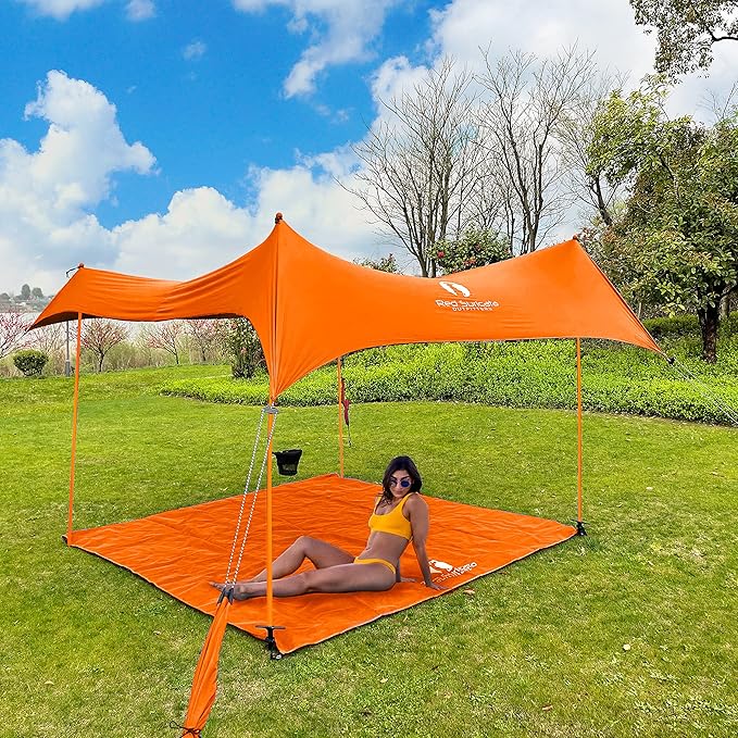 Red Suricata Premium Multi-Terrain Beach Tent &amp Beach Canopy in Backpack UPF50 Sun Beach Shade Pop Up Camping &amp Picnic Sunshade with 4 Poles 4 Pole Anchors &amp 4 Tent Screws Sun Shelter