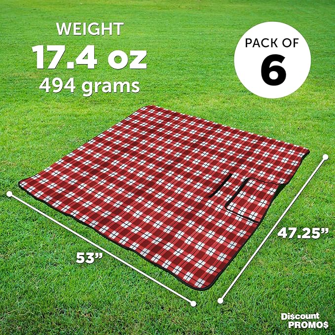 DISCOUNT PROMOS Brookhaven Roll Up Picnic Blankets Set of 6 Bulk Pack - Great Outdoor Blanket for Camping Picnic Beach Sports Outdoor Activities - Red