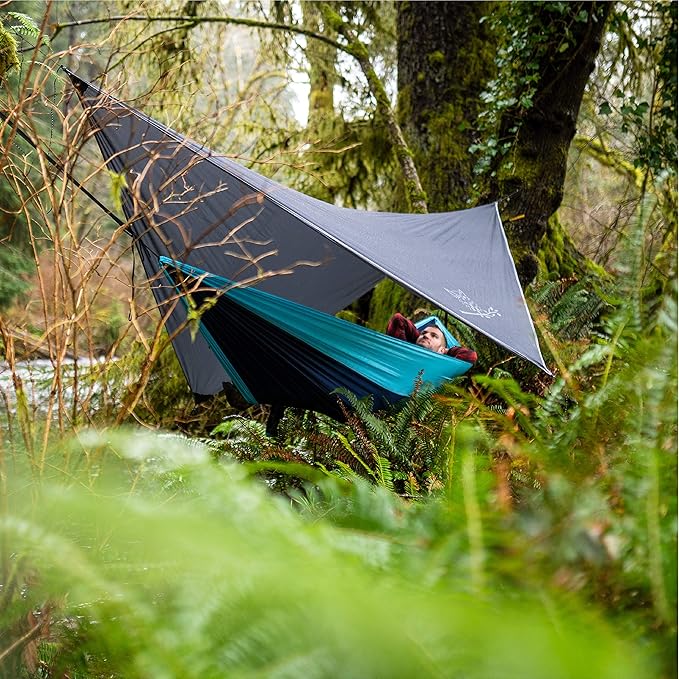 Wise Owl Outfitters Hammock Rain Fly – Waterproof Camping Tarp Cover with Tent Stakes &amp Carry Bag Ultralight Shelter for Backpacking &amp Outdoor Shade