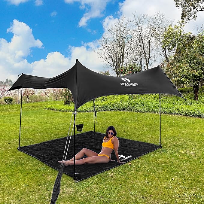 Red Suricata Premium Multi-Terrain Beach Tent &amp Beach Canopy in Backpack UPF50 Sun Beach Shade Pop Up Camping &amp Picnic Sunshade with 4 Poles 4 Pole Anchors &amp 4 Tent Screws Sun Shelter