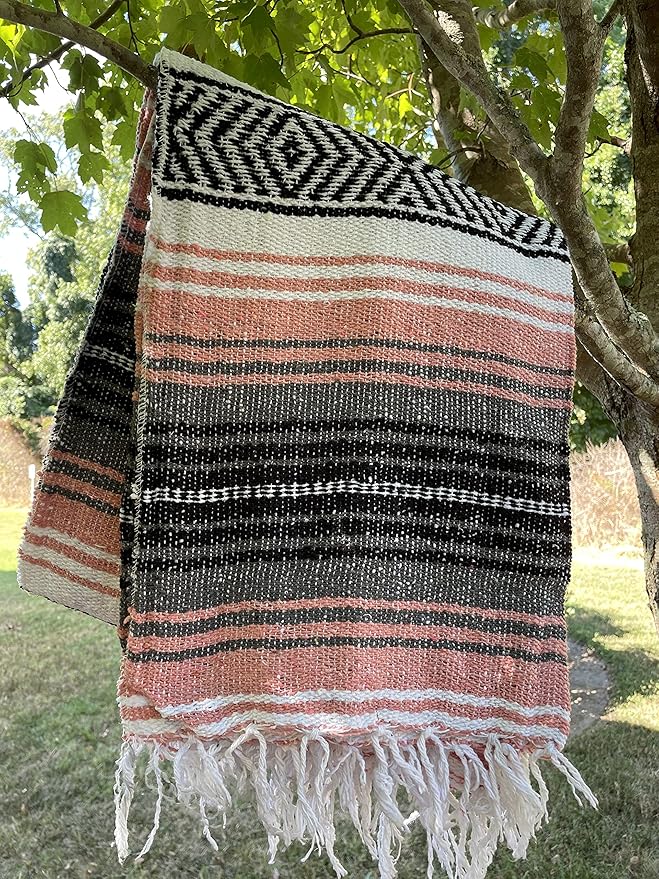 Authentic Mexican Falsa Blanket Perfect for YogaBeach CampingPicnic Car seat Cover Home Throw Decor(Dust Pink/Gray/White)