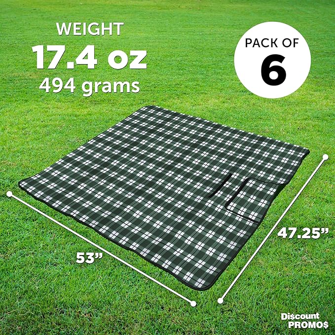 DISCOUNT PROMOS Brookhaven Roll Up Picnic Blankets Set of 6 Bulk Pack - Great Outdoor Blanket for Camping Picnic Beach Sports Outdoor Activities - Green
