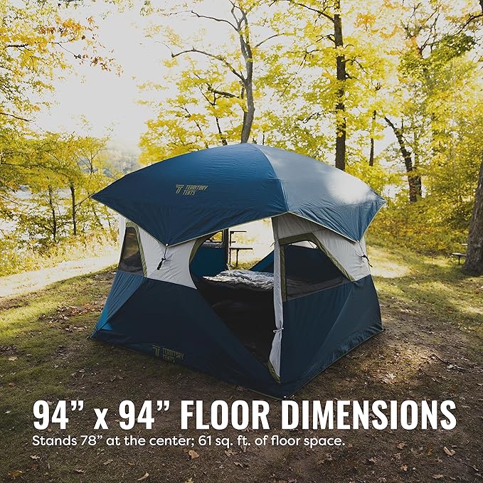 Jet Set Hub Camping Tent Easy 90 Second Set-Up Waterproof UV Resistant Ample Storage Options Deep Blue