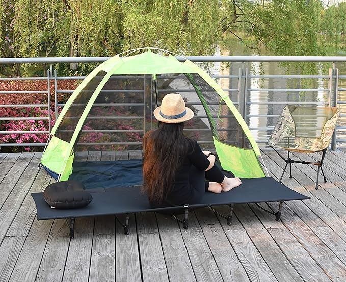 MARCHWAY Ultralight Folding Tent Camping Cot Bed Portable Compact for Outdoor Travel Base Camp Hiking Mountaineering Lightweight Backpacking (Black)