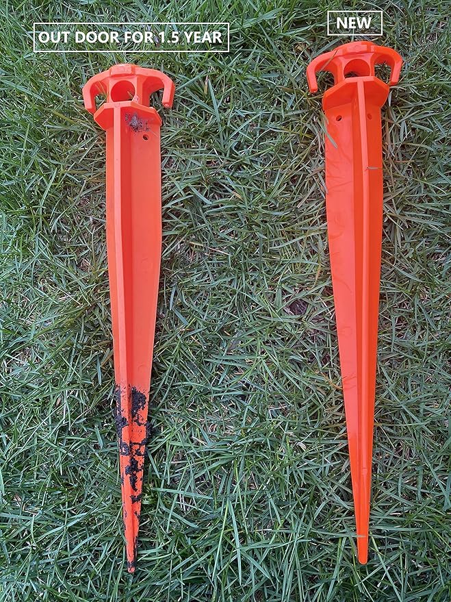16 12 PCS Tent Pegs Garden Stakes Durable and Strong Plastic Tent Stakes for Beach Mat Camping Hiking Garden Landscape Stakes Orange Stakes UV Resistant