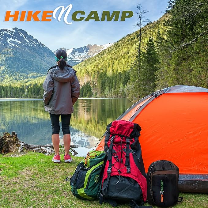 SereneLife Double Sleeping Bag with Pillows Waterproof &amp Detachable for 2 Single Bags Lightweight &amp Warm Perfect for Camping Hiking Backpacking and Cold Weather Suitable for Temperature