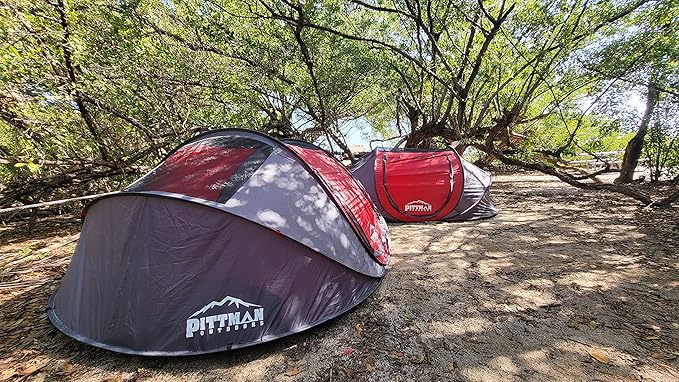 Pittman Outdoors PPI-POPUP4X Instant Set-up 4 Person Pop-up Tent with Large Mesh Window 9.02’ x 6.6’ x 3.2’ (Height) Red