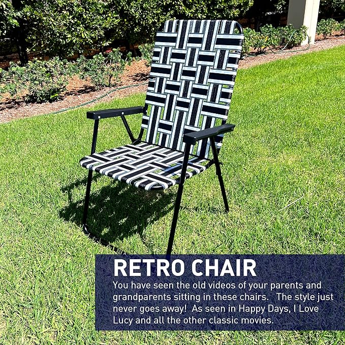 EasyGo Product Portable – Retro Style High Back Design – Outdoor Webbed Chair for Backyard Camping Sporting Events – Easy Folding 4 Pack Black/Grey
