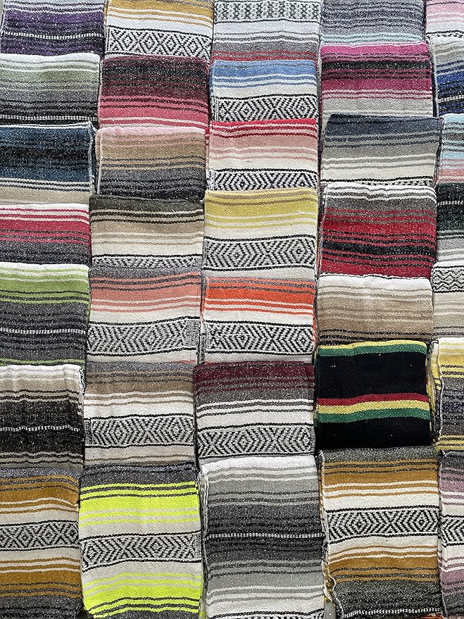 Authentic Mexican Falsa Blanket Perfect for YogaBeach CampingPicnic Car seat Cover Home Throw Decor(Dust Pink/Gray/White)
