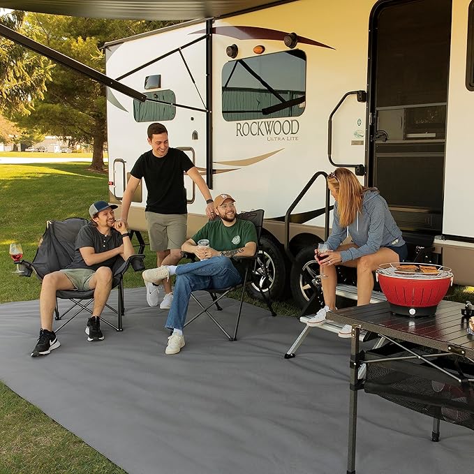 Lippert Big Bear Club Camping Chair - Dark Grey Comfortable Foldable Chair Oversized Pillow Cushions Dual Cupholders Powder Coated Steel 600D Polyester Fabric 400 lb. Capacity 2022114815