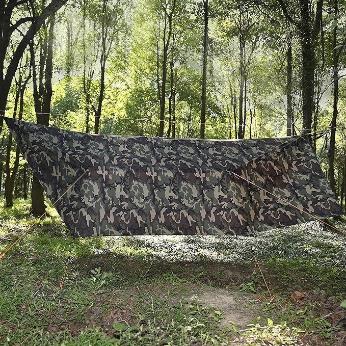 Onewind 12×10 ft Camo Camping Tarp Billow Tarp Shelter Lightweight Waterproof Hammock Rainfly for Stealth Camping Army Military Bushcraft Easy to Setup with Tent Pegs and Guyline Camouflage