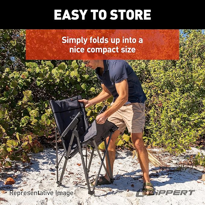 Lippert Sun Soaker Three-Position Reclining Camping Chair with 600D Polyester Fabric Padded Back/Seat Steel Frame Construction 250-lb. Weight Capacity Sand Color - 2022120580
