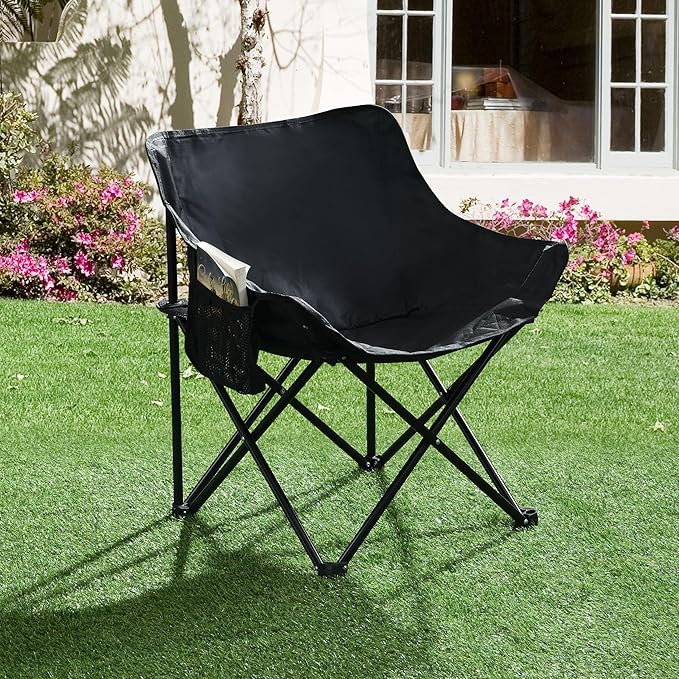2PCS Black Folding Camping Chairs Portable with Carry Bag for Outdoor Camping Picnics Fishing and Beach Comfort