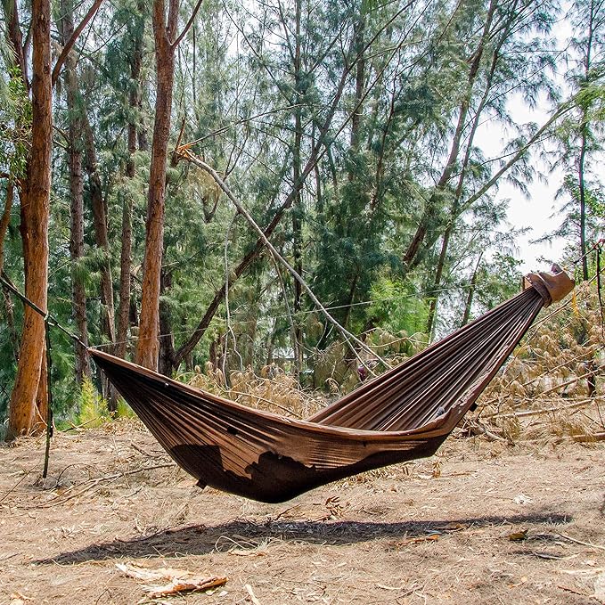 Go Camping Hammock 2.0 w/ Built-In Mosquito Net - Slate Gray by Go Outfitters: 11' Long X 64 Wide |Includes 2 Premium Aluminum Carabiners Rapid Deployment Bag 4 Stakes &amp 4 Shock Cords