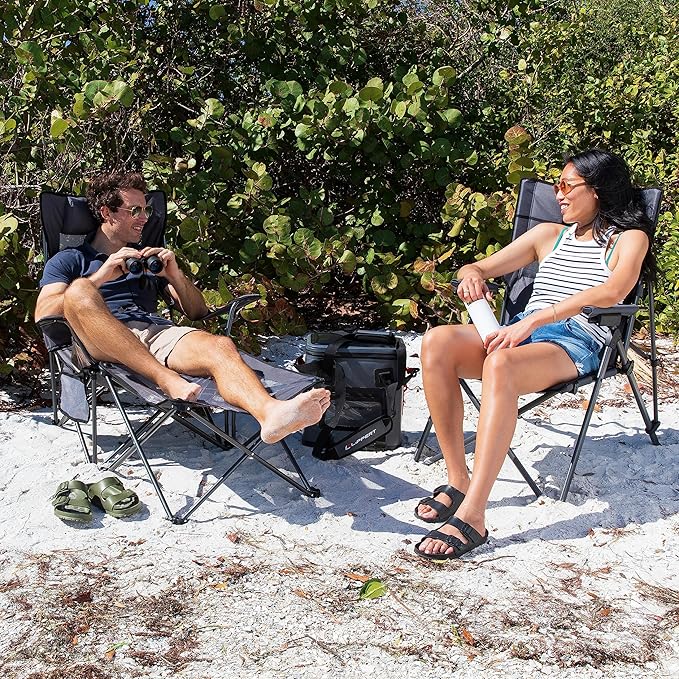 Lippert Sun Soaker Three-Position Reclining Camping Chair with 600D Polyester Fabric Padded Back/Seat Steel Frame Construction 250-lb. Weight Capacity Dark Grey Color - 2022120581