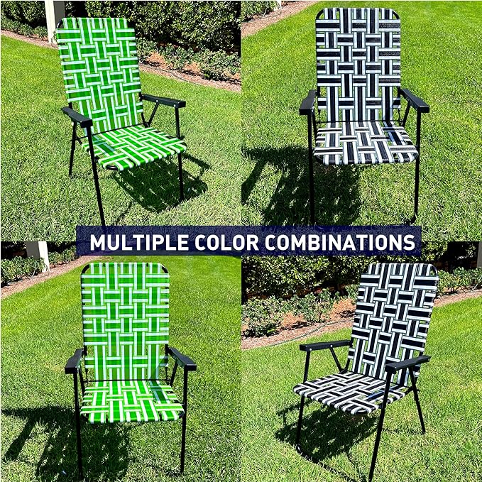 EasyGo Product Portable – Retro Style High Back Design – Outdoor Webbed Chair for Backyard Camping Sporting Events – Easy Folding 4 Pack Black/Grey